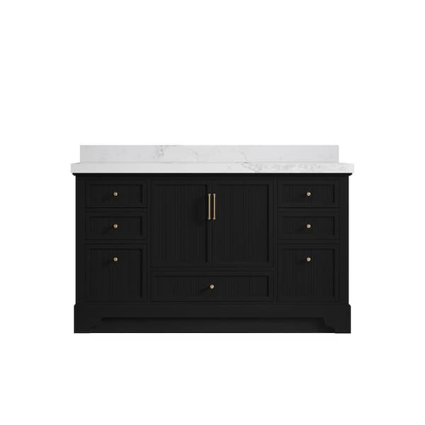 Willow Collections Alys 60 in. W x 22 in. D x 36 in. H Single Sink Bath Vanity in Black with 2 in. Calacatta Nuvo Top