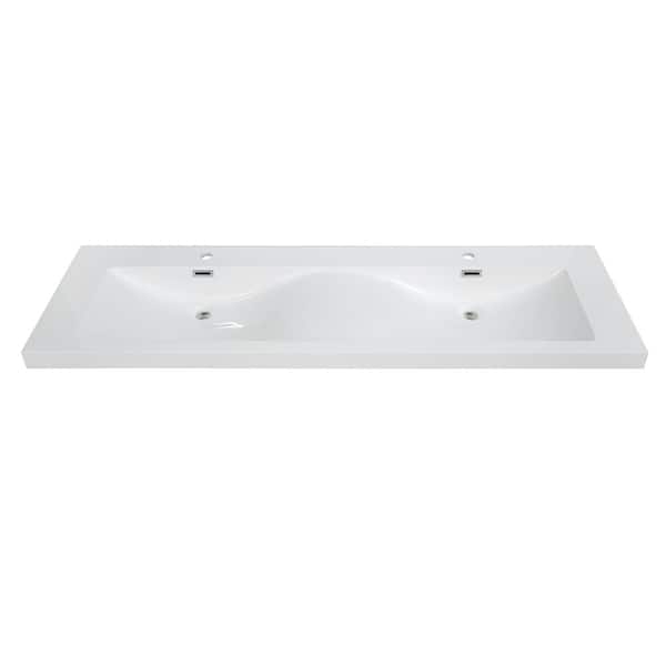 Streamline 63 in. W x 18.5 in. D Solid Surface Resin Vanity Top in White with White Double Basin