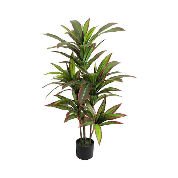 4 ft. Artificial Dracaena Plant Tree In Pot, With Adjustable Branches And Leaves, Red