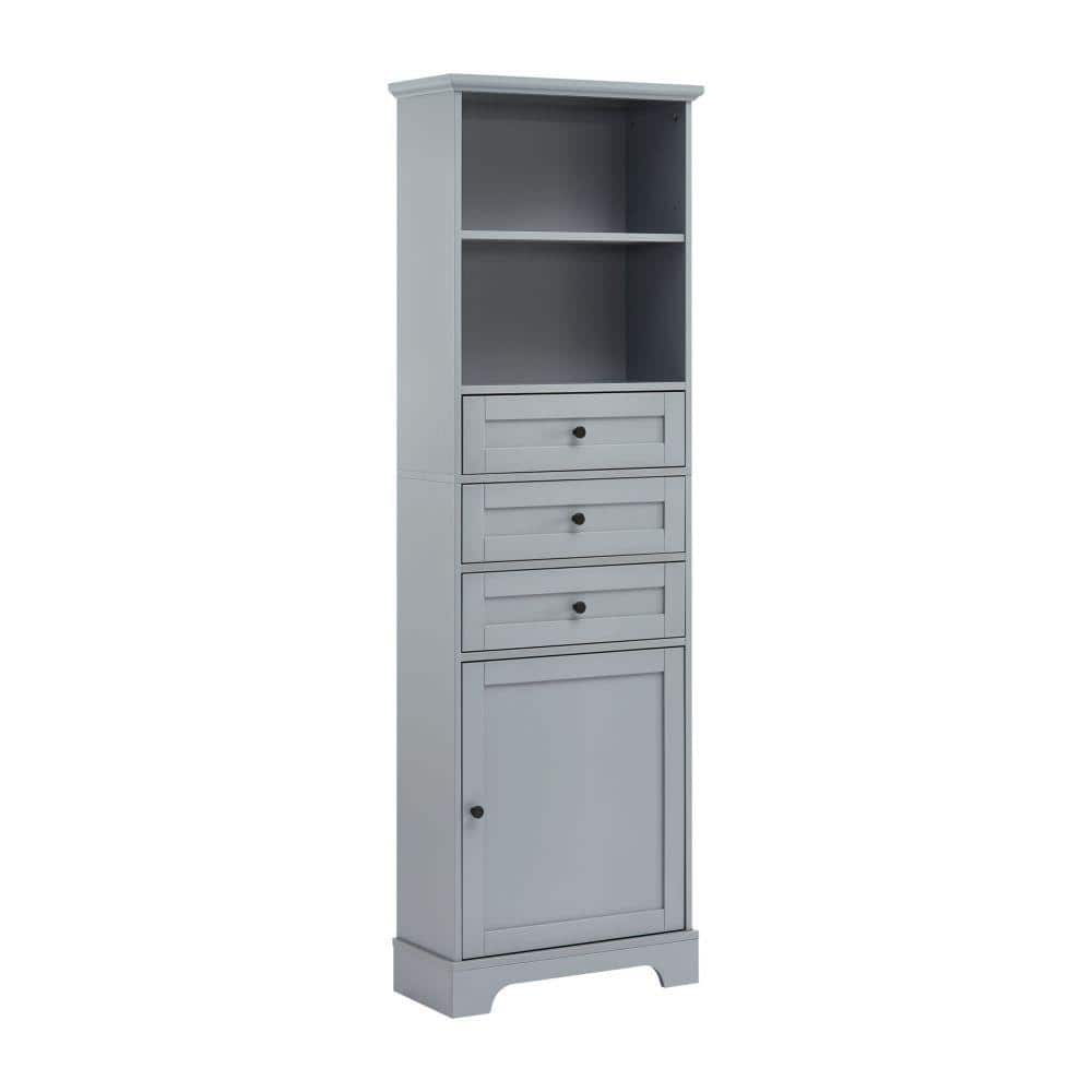 22 in. W x 10.03 in. D x 68.3 in. H Gray Bathroom Storage Linen Cabinet wit