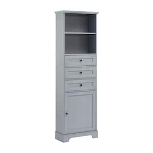 22 in. W x 10.03 in. D x 68.3 in. H Gray Bathroom Storage Linen Cabinet with 3-Drawers and Adjustable Shelves
