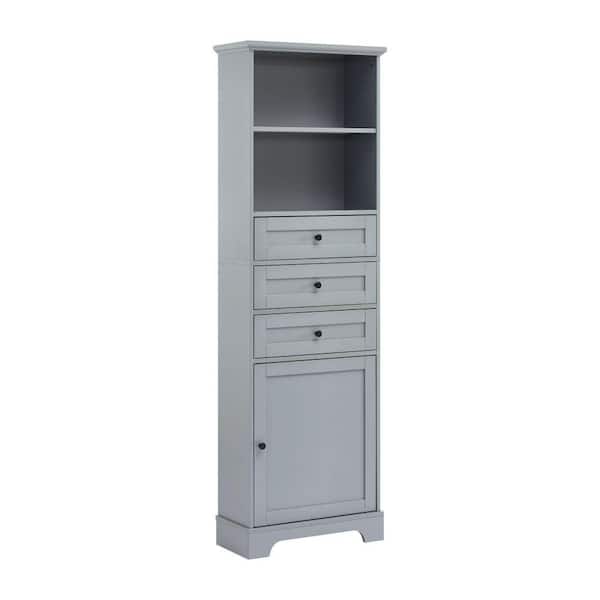 Amucolo 22 in. W x 10.03 in. D x 68.3 in. H Gray Bathroom Storage Linen Cabinet with 3-Drawers and Adjustable Shelves