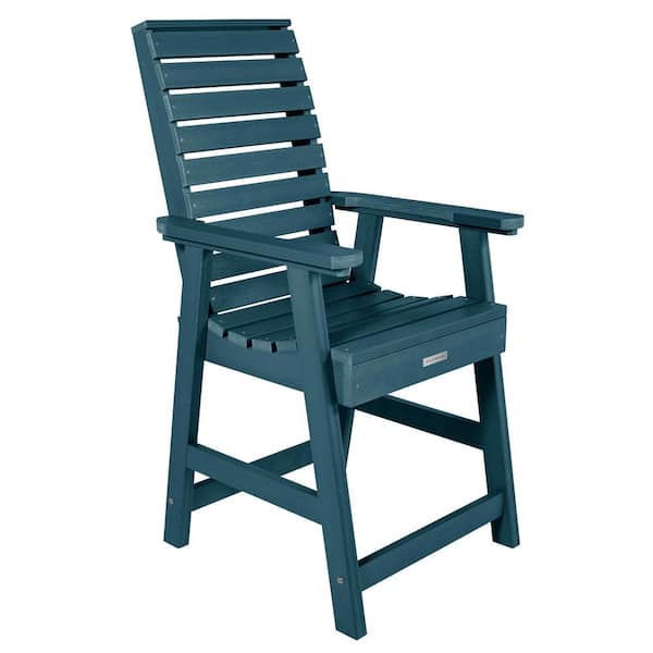 Highwood Weatherly Nantucket Blue Counter-Height Recycled Plastic Outdoor Dining Arm Chair