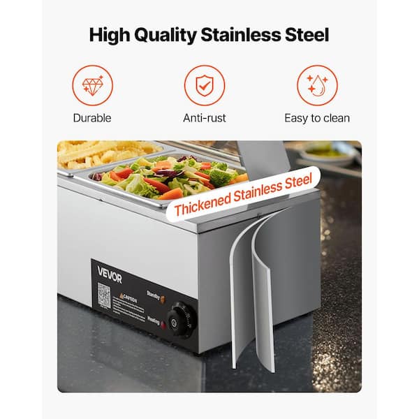 VEVOR kommerzieller Speisenwärmer mit 8 Behältern (je 8 Qt / 1/2 Größe), elektrischer Dampftisch mit Glasabdeckung, 1700 W Arbeitsplatte aus Edelstahl, Buffet- Bain-Marie, 30–85 °C Temperaturregelung VEVOR kommerzieller Speisenwärmer mit 8 Behältern (je 8 Qt / 1/2 Größe), elektrischer Dampftisch mit Glasabdeckung, 1700 W Arbeitsplatte aus Edelstahl, Buffet- Bain-Marie, 30–85 °C Temperaturregelung