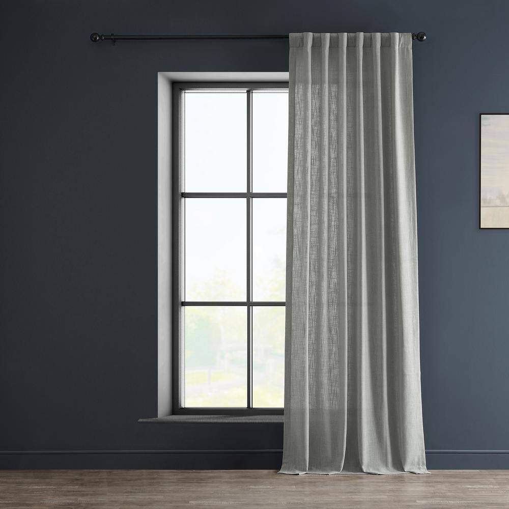 Ash Grey Light-Filtering Faux Linen Rod Pocket Curtain Panel