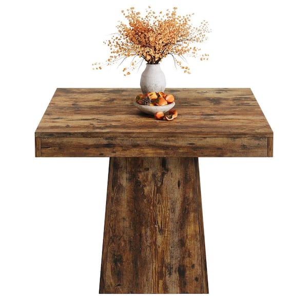 Delilah Modern Rustic Brown Wood 31.5 in. Dining Table Pedestal Square Kitchen Dining Table Seats-4 Farmhouse