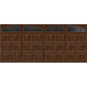 Gallery Steel Short Panel 16 ft x 7 ft Insulated 6.5 R-Value Wood Look Walnut Garage Door with Arch Windows