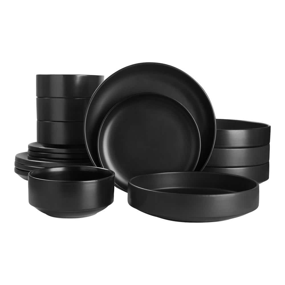 Home Decorators Collection Chastain Solid 32-Piece Matte Black Stoneware Dinnerware Set (Service for 8)