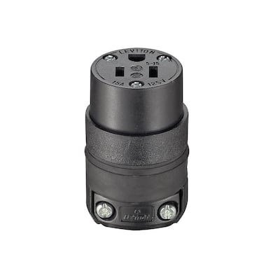 15 Amp 2-Pole Straight Blade Grounding Connector, Black