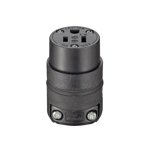 Leviton 15 Amp 2-Pole Straight Blade Grounding Connector, Black 515CR