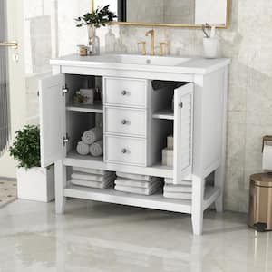 36.7 in. W x 19.1 in. D x 36.8 in. H Single Sink Freestanding Bath Vanity in White with White Ceramic Top