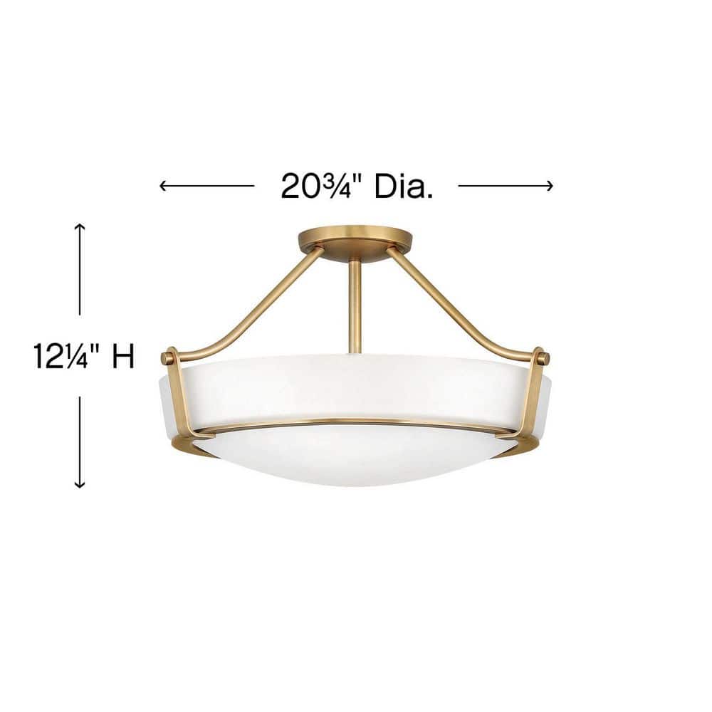 Heritage Brass Semi Flush Mount Ceiling Light with Etched Glass Shade