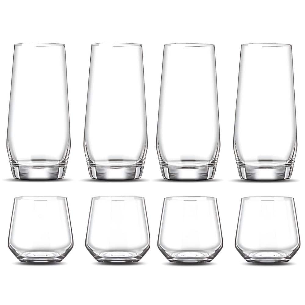 8-Piece Clear Glass Bar Set, Modern 4pcs 18oz Tall Glass & 4pcs 13oz Short 