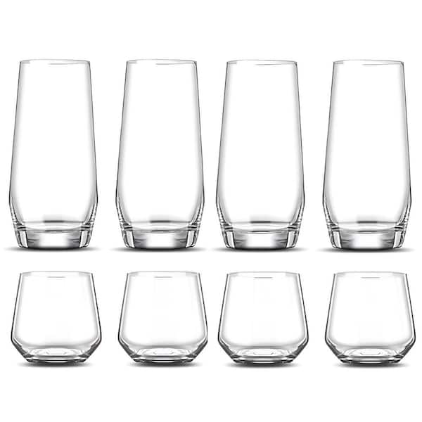 Unbranded 8-Piece Clear Glass Bar Set, Modern 4pcs 18oz Tall Glass & 4pcs 13oz Short Stemless Wine Glasses, Dishwasher safe