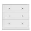 Front view of the white 3-drawer chest of drawers.