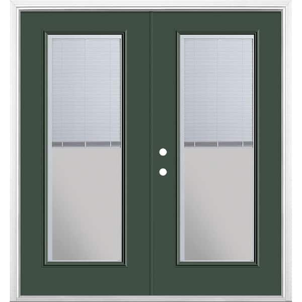 Masonite 72 in. x 80 in. Conifer Steel Prehung Right-Hand Inswing Mini Blind Patio Door in Vinyl Frame with Brickmold