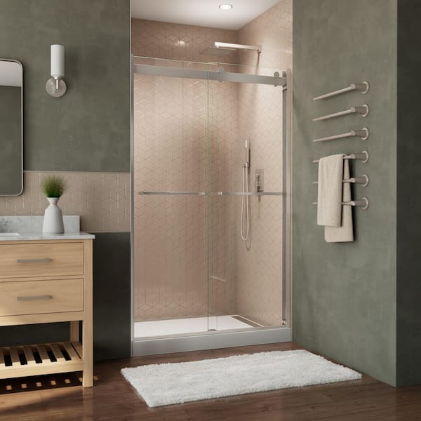 DreamLine Essence-H 44 to 48 in. x 76 in. Semi-Frameless Bypass Sliding Shower Door in Brushed Nickel with Clear Glass