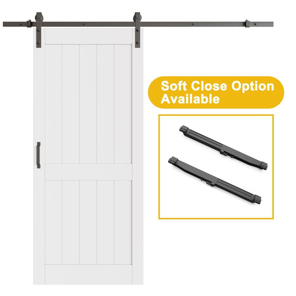 White 30" x 84" Primed MDF Barn Door Kit with Black Hardware