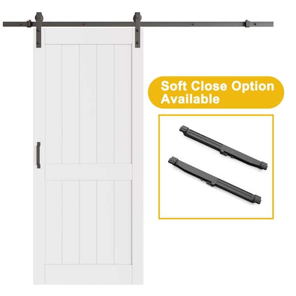 ARK DESIGN 26 in. x 84 in. Paneled H Style White Primed MDF Composite Without Soft Close Sliding Barn Door with Hardware Kit