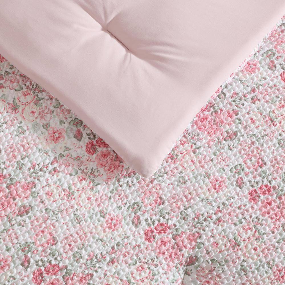 Twin Pink Microfiber Reversible Floral Bed in a Bag Set