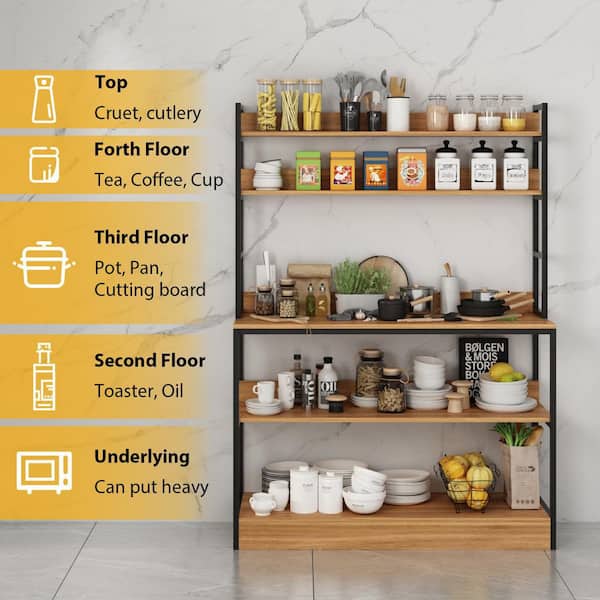 FUFU&GAGA 15.7 in. D Brown Wood 5-Tiers Standing Baker's Racks with Storage  Shelves Metal Frame Kitchen Organizer Rack LWJHJ0053-01-xin - The Home Depot
