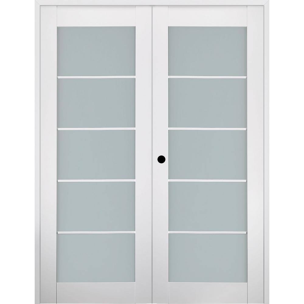 "Smart Pro 56""x 84"" Right Hand Active 5-Lite Frosted Glass Polar White Finished Wood Composite Double Prehung French Door" price history on PriceWatchPro