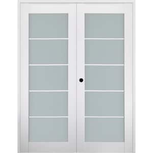 Smart Pro 36 in. x 80 in. Right Handed Active 5-Lite Frosted Glass Polar White Wood Composite Double Prehung French Door