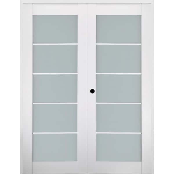 Belldinni Smart Pro 56 in. x 80 in. Right Handed Active 5-Lite Frosted Glass Polar White Wood Composite Double Prehung French Door