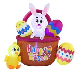 6 ft. L Multi-Colored Nylon Indoor Outdoor Bunny and Chick Happy Easter Basket Inflatable with Built-In LED Lights Decor