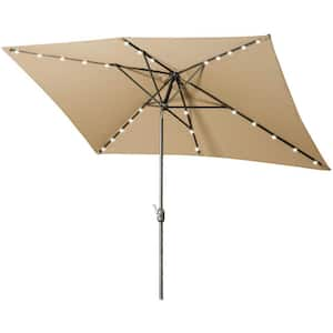 6.5 x 10 ft. Rectangular Market Patio Umbrella with Solar Lights, 26 LED light with Push Button Tilt and Crank, in Sand