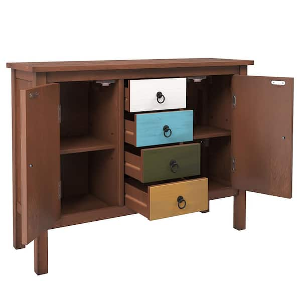 Harper & Bright Designs Espresso Rustic Storage Cabinet with 2-Drawers and 4-Classic Fabric Basket, Brown