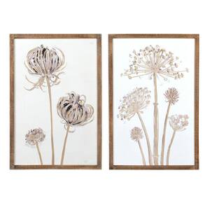 "Engraved Wood Flower" by Chad Barrett Styles Wood Framed Wall Decor 30 in. x 20.25 in. (Set of 2)