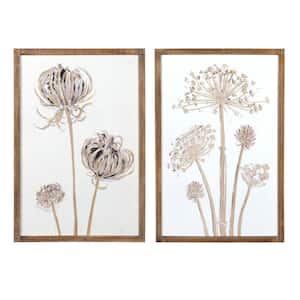 2 Piece Framed Graphic Print Nature Engraved Flower Art Print 30 in. x 20.25 in.