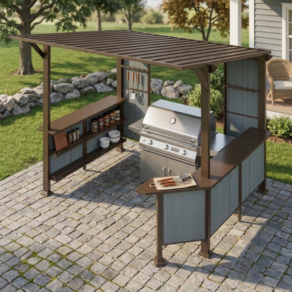 9 x 10 FT. Brown Lean to Gazebo with Storage Shelves and Expansion Platform Grill Canopy for Patio price history on PriceWatchPro