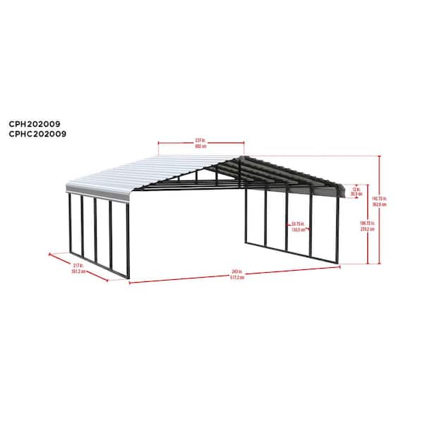 Arrow 20 ft. x 20 ft. x 9 ft. Eggshell Carport CPH202009