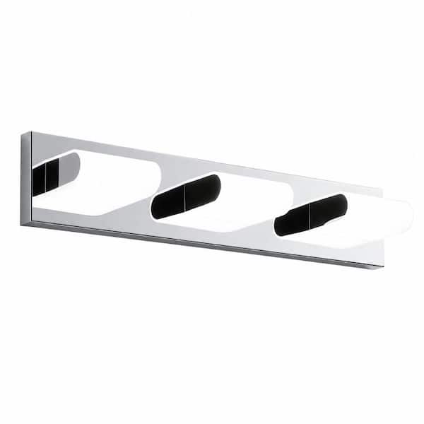 21.6 in. 3-Light Silver Stainless Steel 5000K Integrated LED Vanity Light Bar with Modern Wall Fixture Design