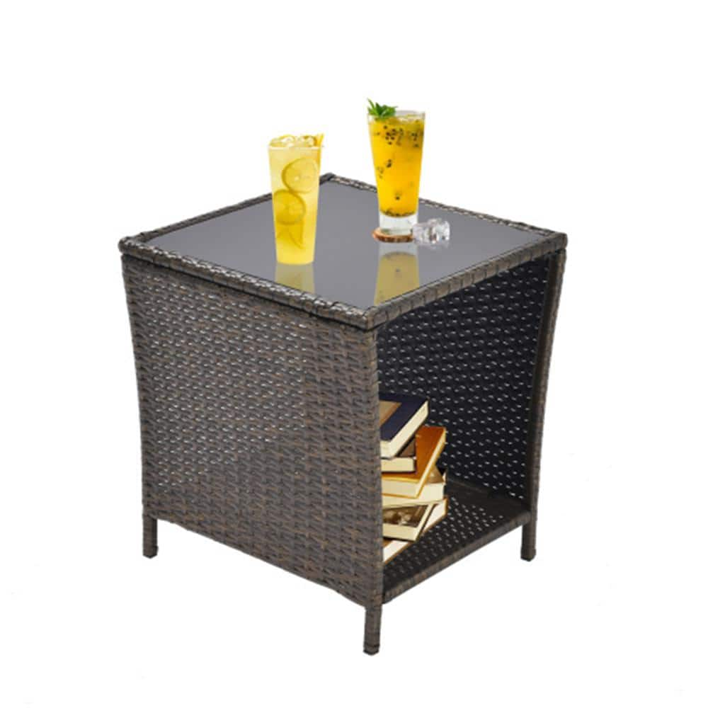 Zeus & Ruta Outdoor Side Coffee Table with Storage Shelf, All Weather ...