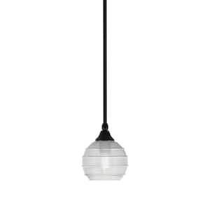 Sparta 100-Watt 1-Light Matte Black Shaded Pendant Light Mini Pendant with Clear Ribbed Glass, No Bulb included