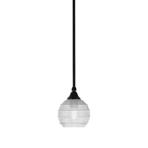 Unbranded Sparta 100-Watt 1-Light Matte Black Shaded Pendant Light Mini Pendant with Clear Ribbed Glass, No Bulb included