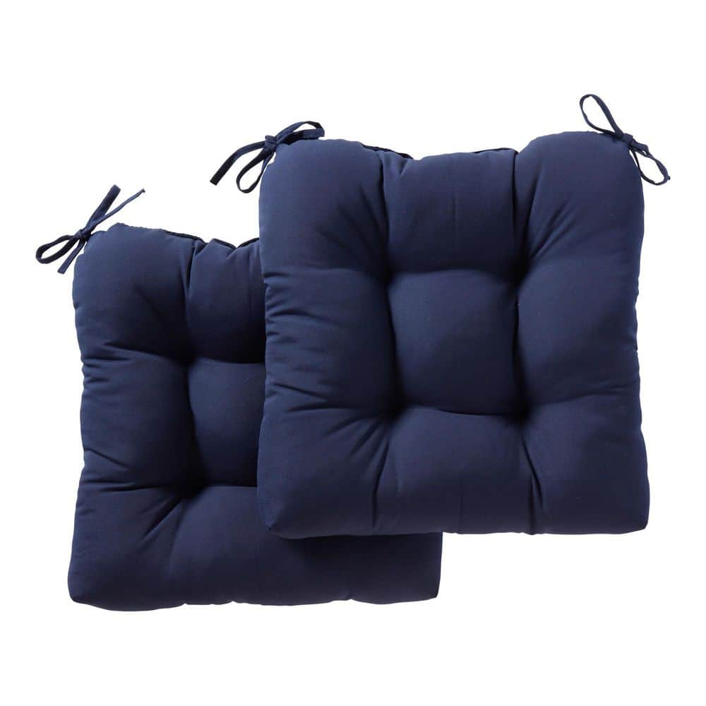 Sunbrella Canvas Navy Square Tufted Outdoor Seat Cushion (2-Pack)