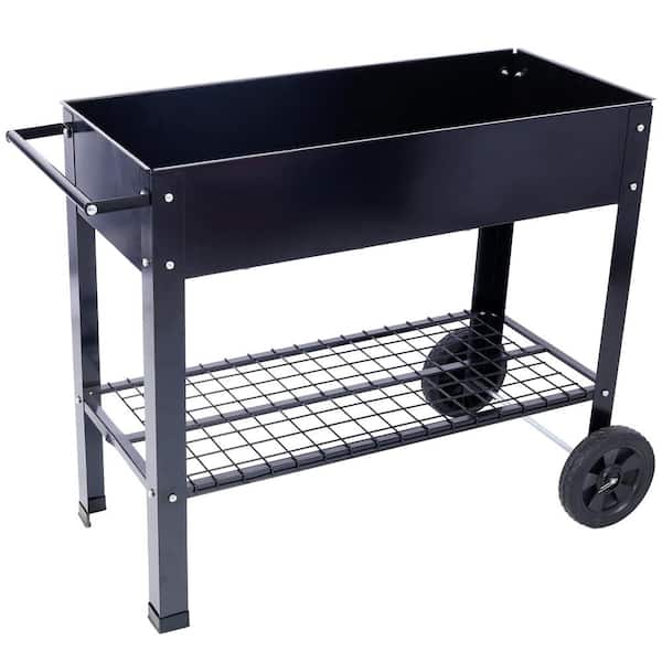 COOLSHARK 42in. L x 20 in.W x 31 in. H Outdoor Elevated Mobile Raised Garden Bed with Legs, Wheels, Lower Shelf, Metal Planter