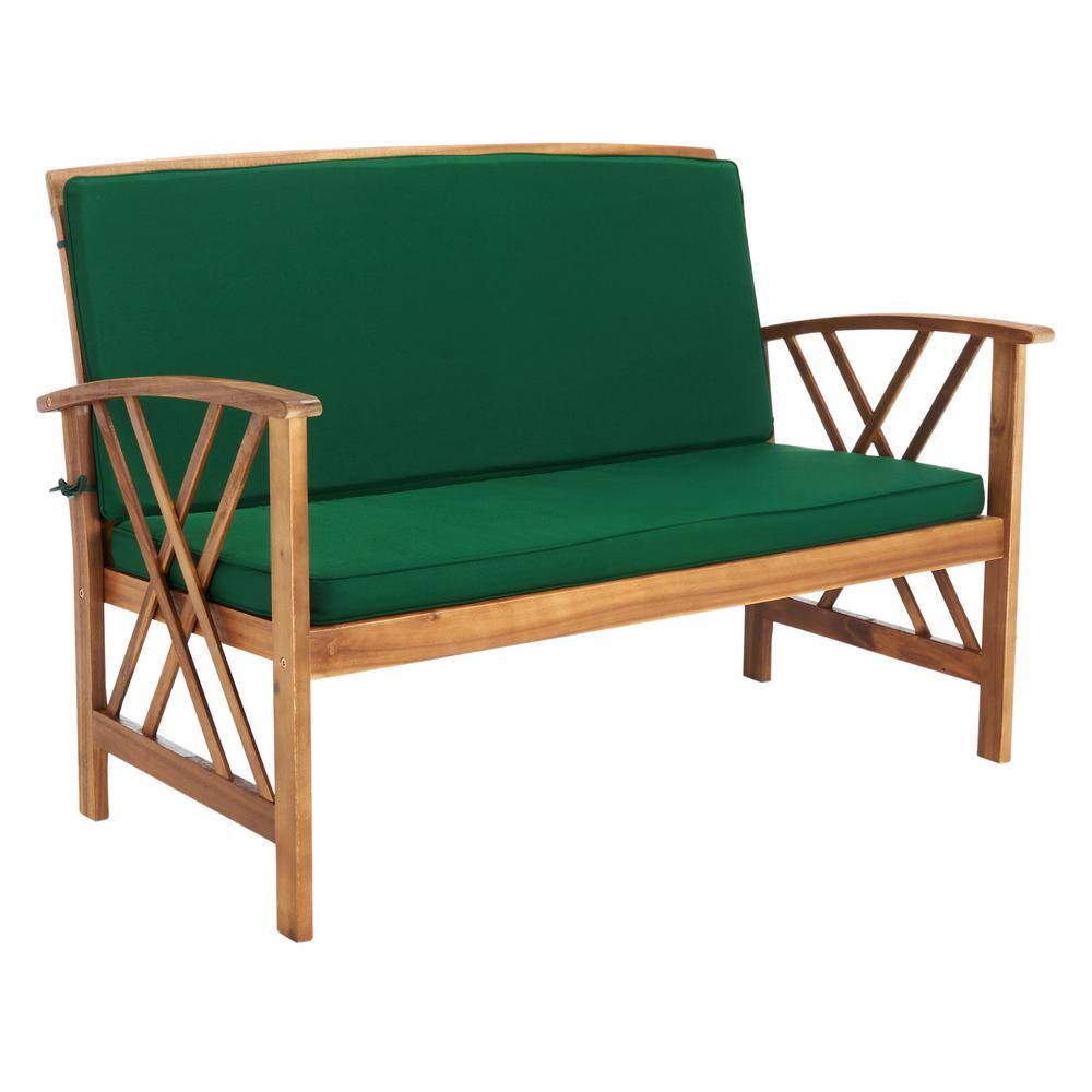 Fontana Natural Acacia Wood 4-Piece Patio Set with Green Cushions