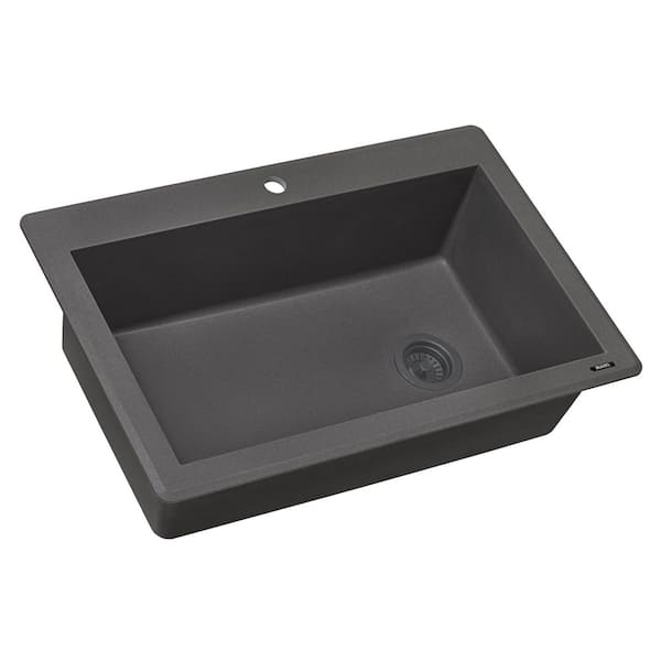 EpiGranite 33 in. Drop-in Single Bowl Urban Gray Granite Quartz Composite Kitchen Sink with Accessories