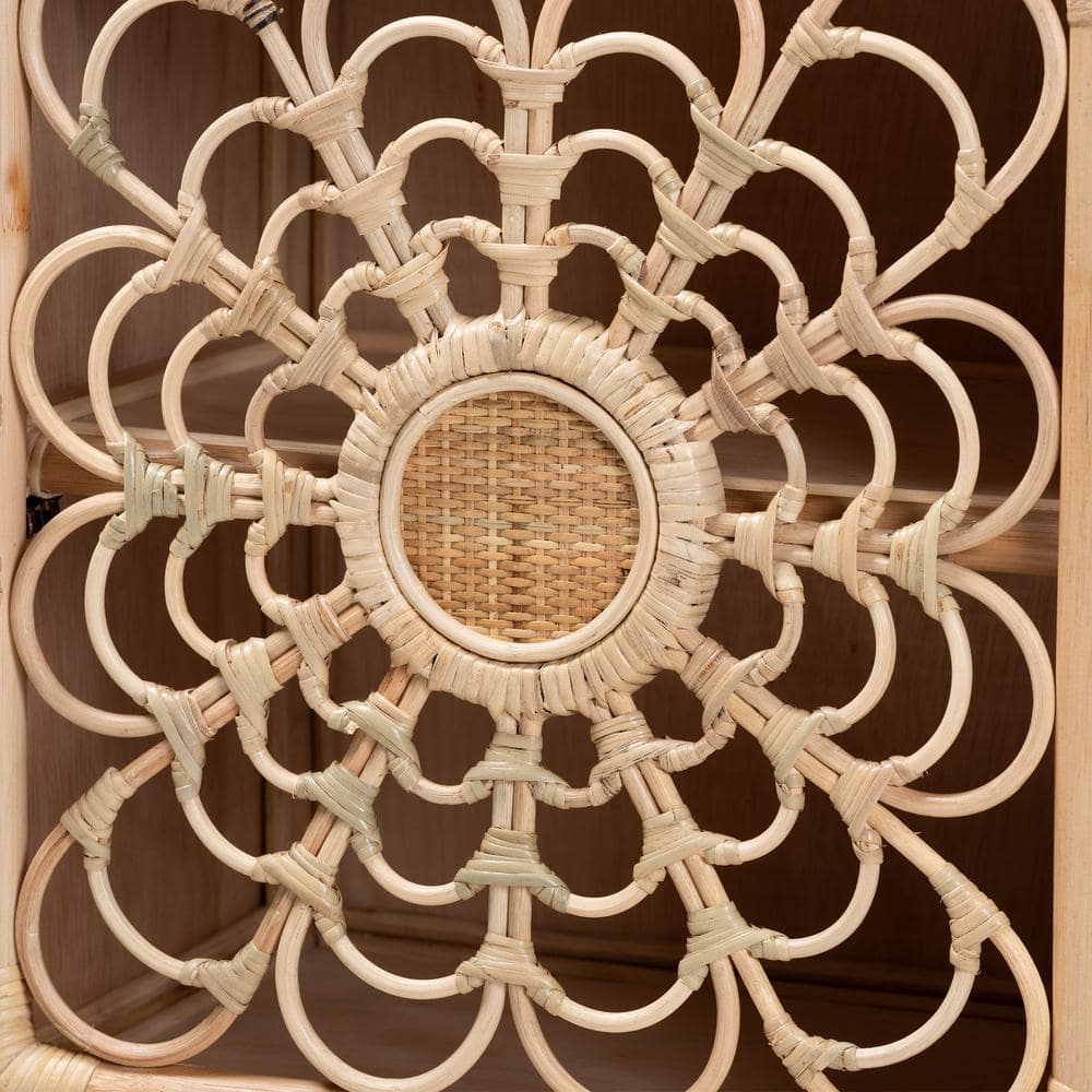 Acelin Natural Brown Rattan Bohemian Nightstand with Curved Legs