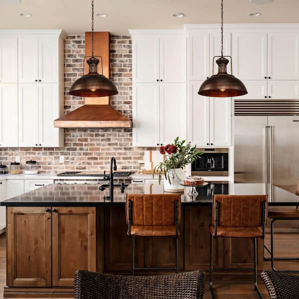 60-Watt 1-Light Rusty Bowl Pendant Light Industrial Dome Hanging Light
