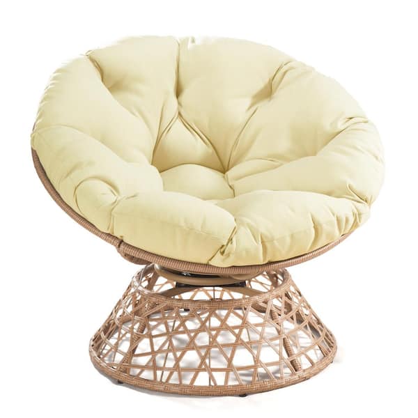 Tenleaf Wicker Outdoor Lounge Chair with Beige Cushion, 360° Swivel Chair for Balcony Garden (1-Pack)