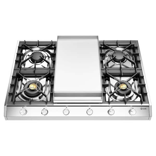 Professional Plus II 36 in. Built in Gas Cooktop with 6-Sealed Burners, Griddle in Stainless Steel