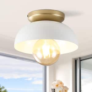 Paulina 8.5 in. 1-Light Classic Industrial Iron LED Flush Mount, White/Gold Painting