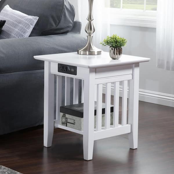 Mission White End Table with Charging Station