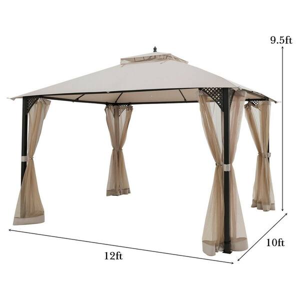 WELLFOR OP-HKY-70382BE 12 ft. x 10 ft. Outdoor Double Top Patio Gazebo Tent - 3